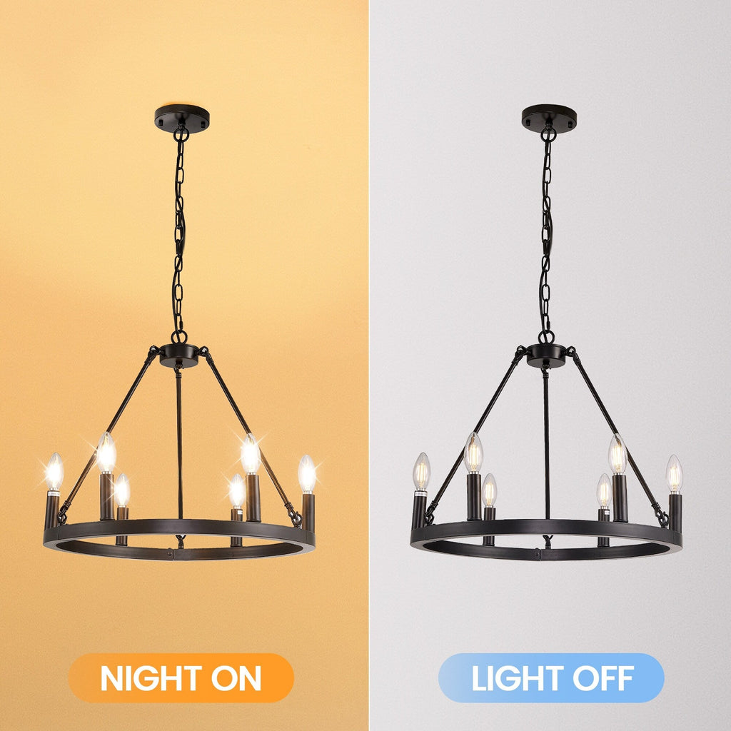 Lustre rond de 54 pouces en forme de roue de chariot avec 24 lumières