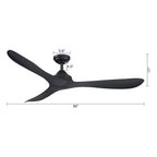 Ventilateur de plafond moderne noir à 3 pales de 56 pouces avec télécommande