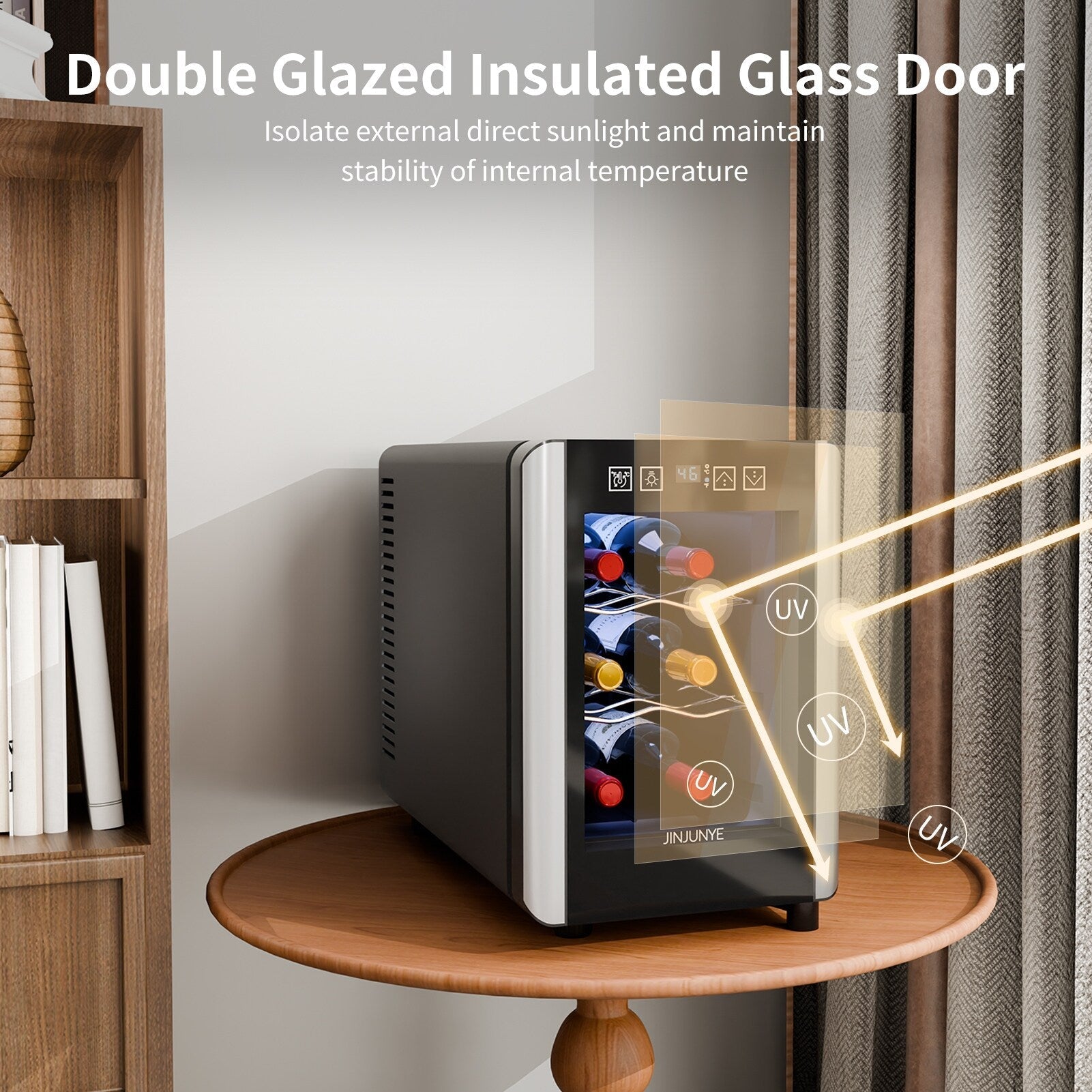 Cave à vin 6 bouteilles (8-19 °C), mini-réfrigérateur à boissons autonome pour l'été, cave à vin avec contrôle de température