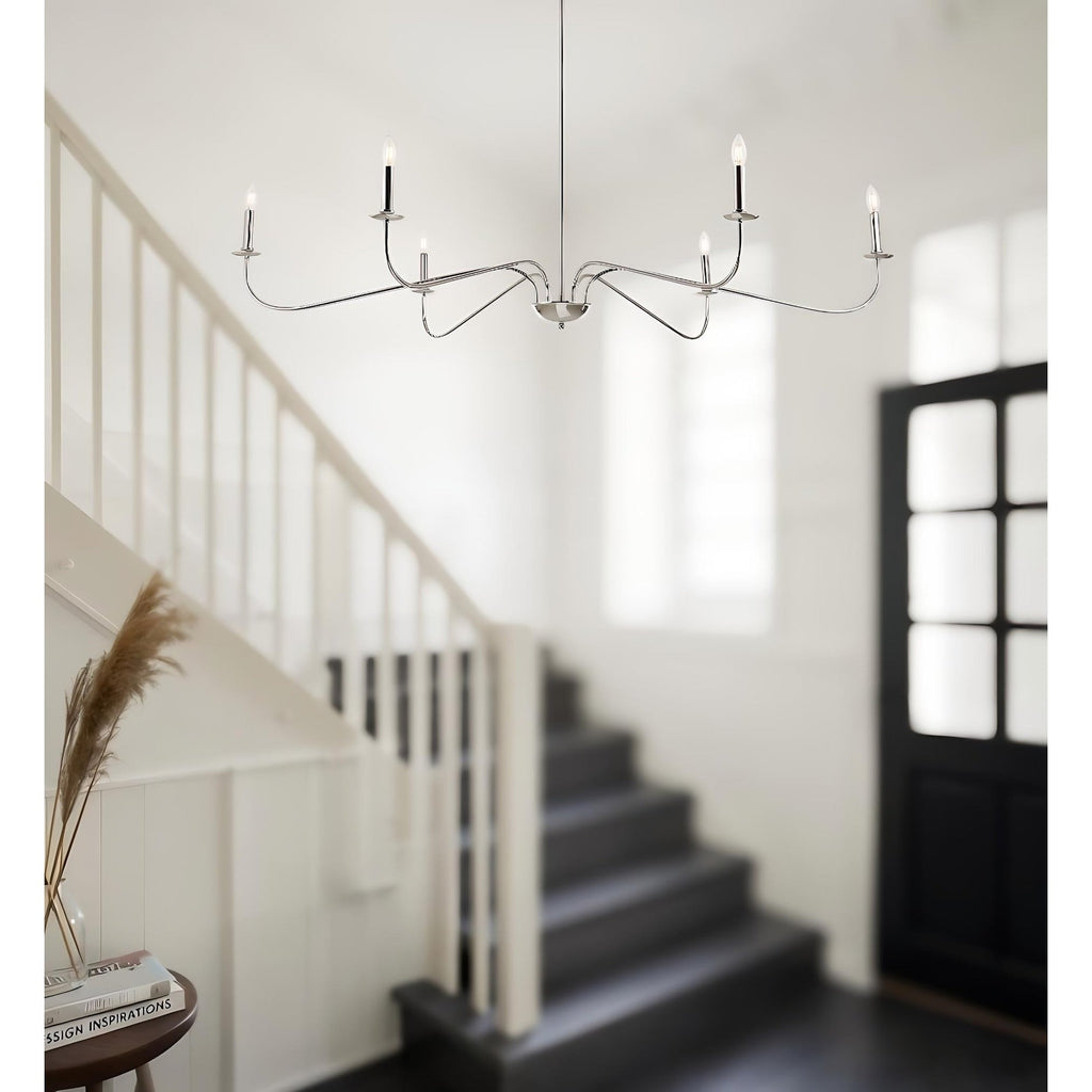 Lustre minimaliste à 6 lumières de 162,5 cm (64 pouces) en noir mat/or/chrome - Non disponible