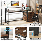 Bureau d'ordinateur 63 avec support pour écran, bureau ergonomique pour bureau à domicile avec tiroirs et classeur