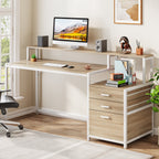 Bureau d'ordinateur 63 avec support pour écran, bureau ergonomique pour bureau à domicile avec tiroirs et classeur