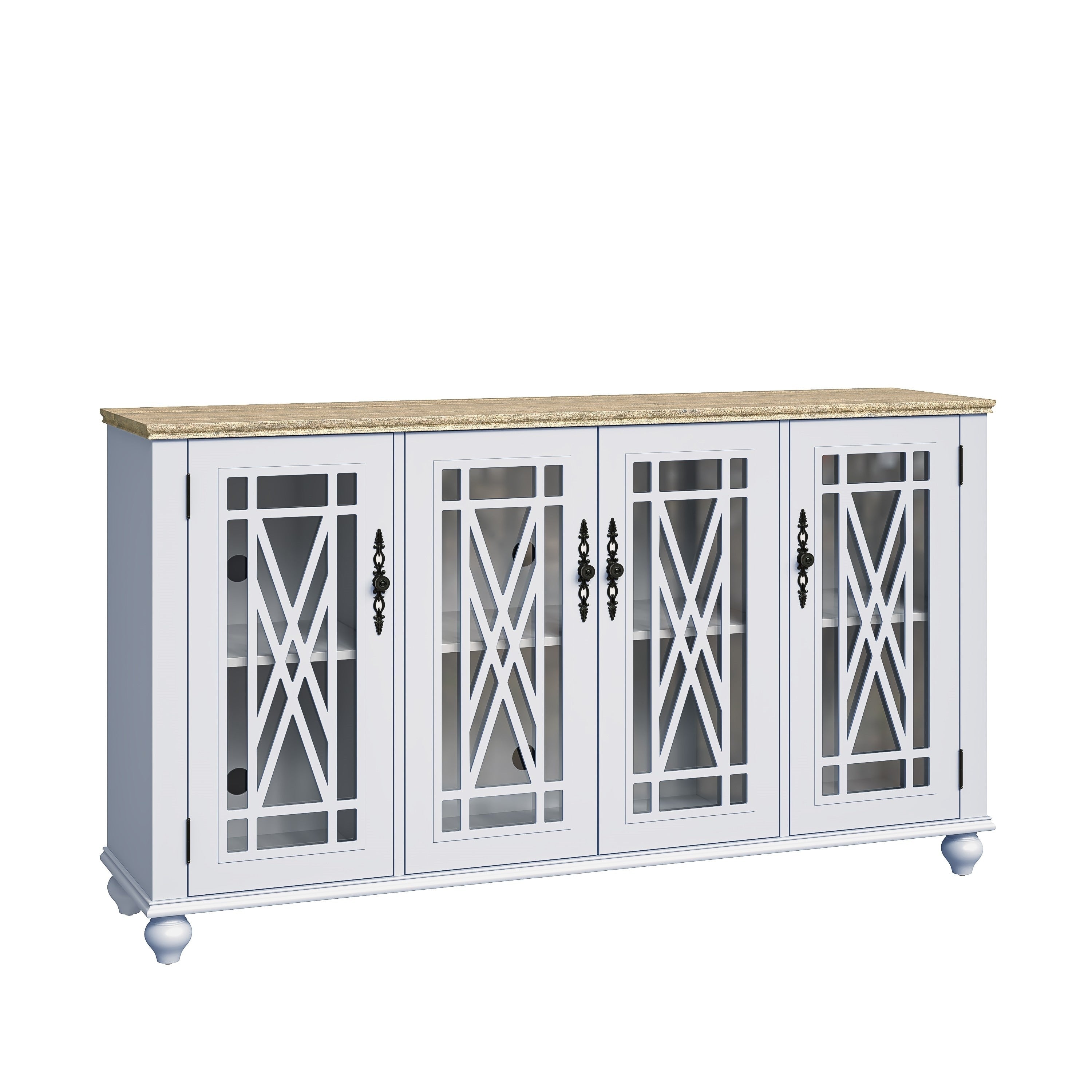 Buffet/meuble d'appoint de cuisine en bois de style vintage - Largeur : 63 pouces