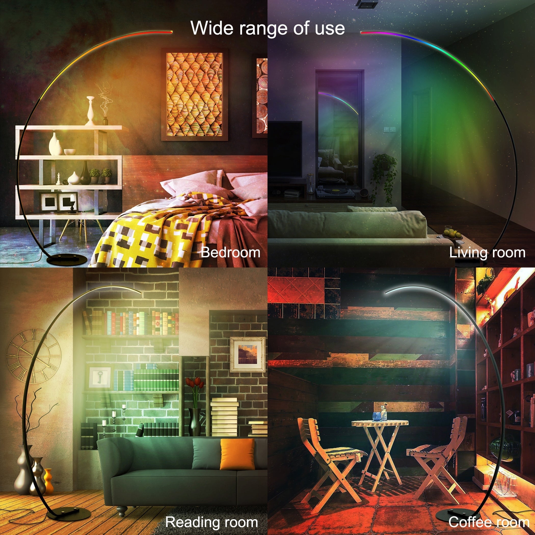 Lampadaire arqué à LED 69 pouces à intensité variable - RGBW - Non disponible