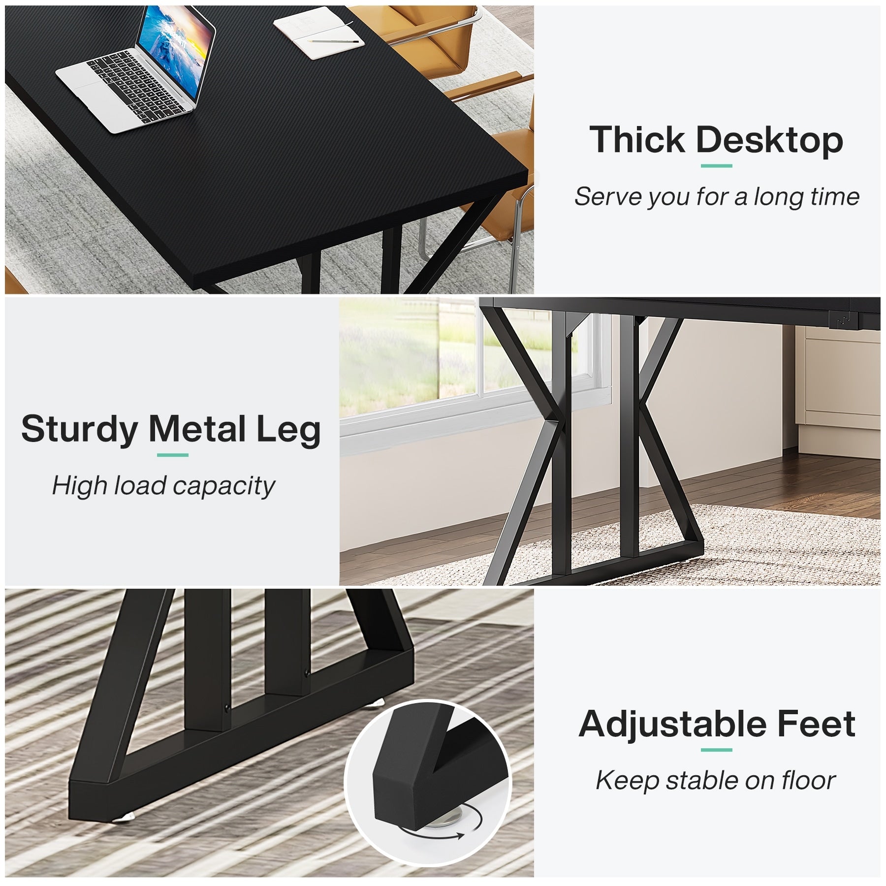 Bureau de direction de 70,8 pouces, grand bureau d'ordinateur, poste de travail