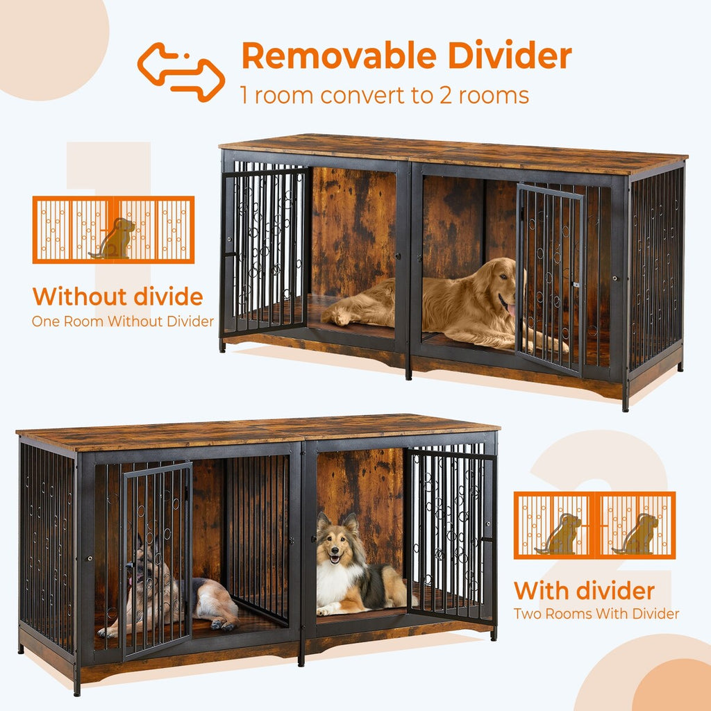 Meuble TV pour cage pour chien de grande race de 70,86 pouces avec coussin et double compartiment (coussin non inclus)