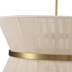 Lustre tambour moderne bohème à 8 lumières, grand modèle de 61 cm (24 pouces), en tissu tissé à la main, forme sablier, coloris or/noir, idéal pour salle à manger/salon.