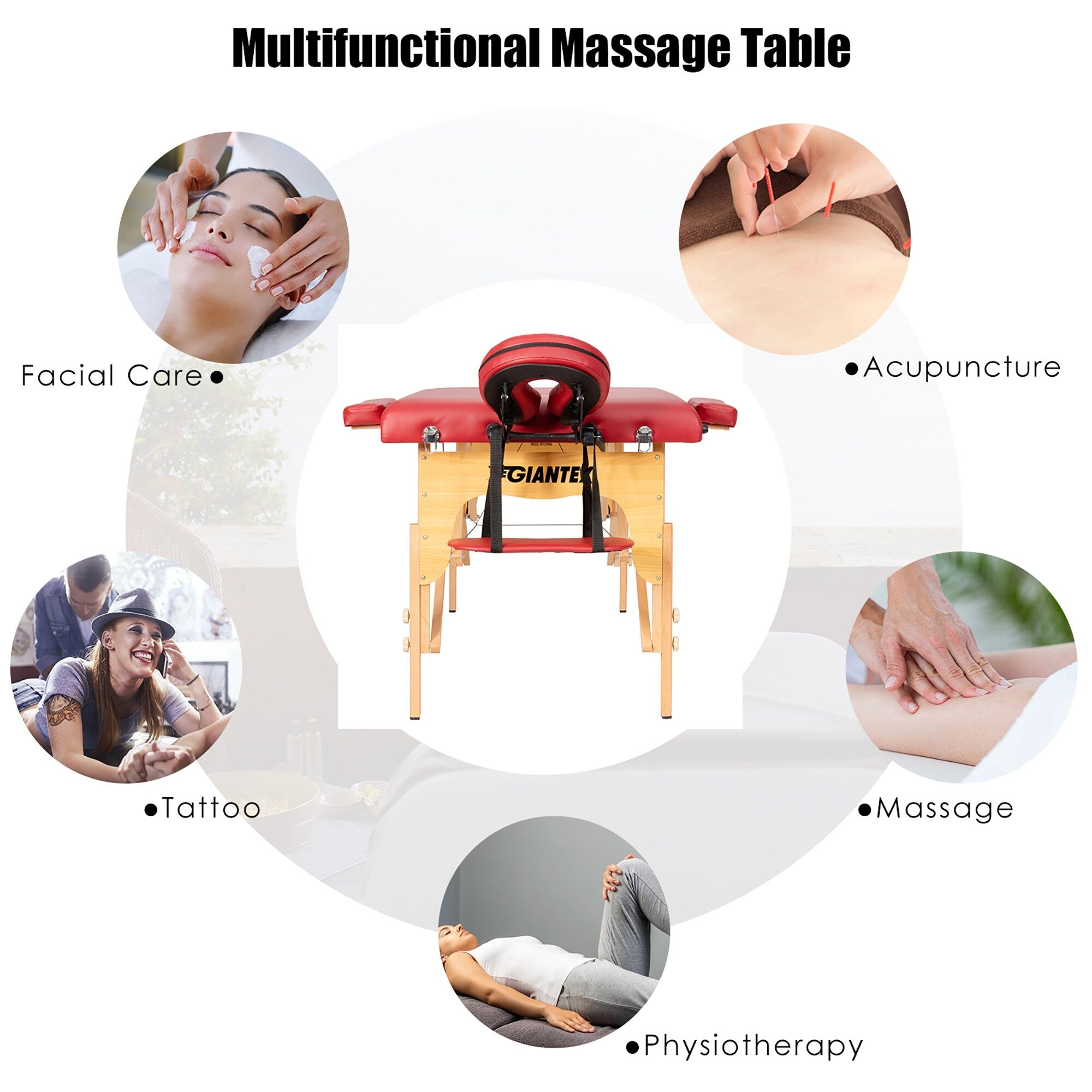 Table de massage portable de 213 cm (84 po) de long, réglable, pour le visage, les soins spa et les tatouages, avec sac de transport.