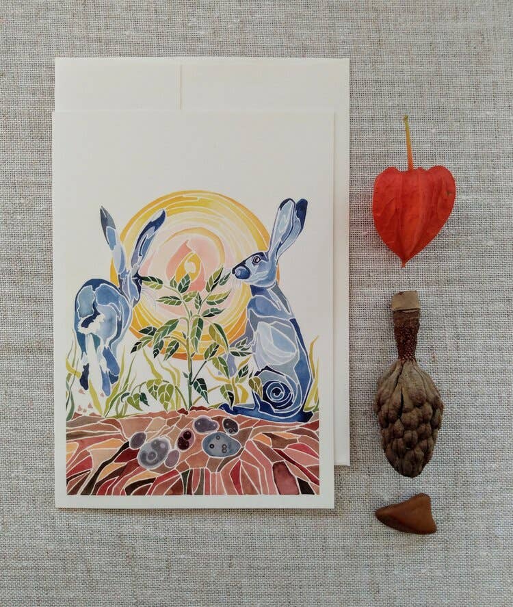 Cartes de vœux Lapins bleus et pommes de terre violettes