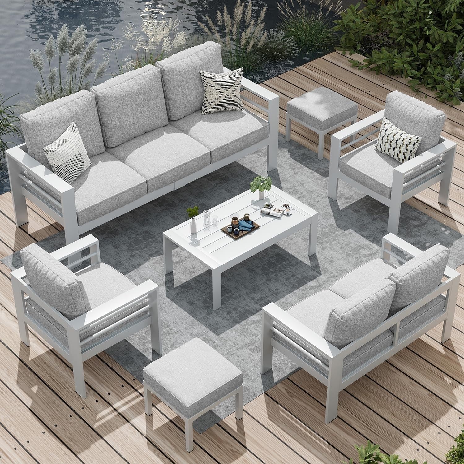 Ensemble de mobilier de patio en aluminium AECOJOY 7 pièces, ensemble de conversation d'extérieur