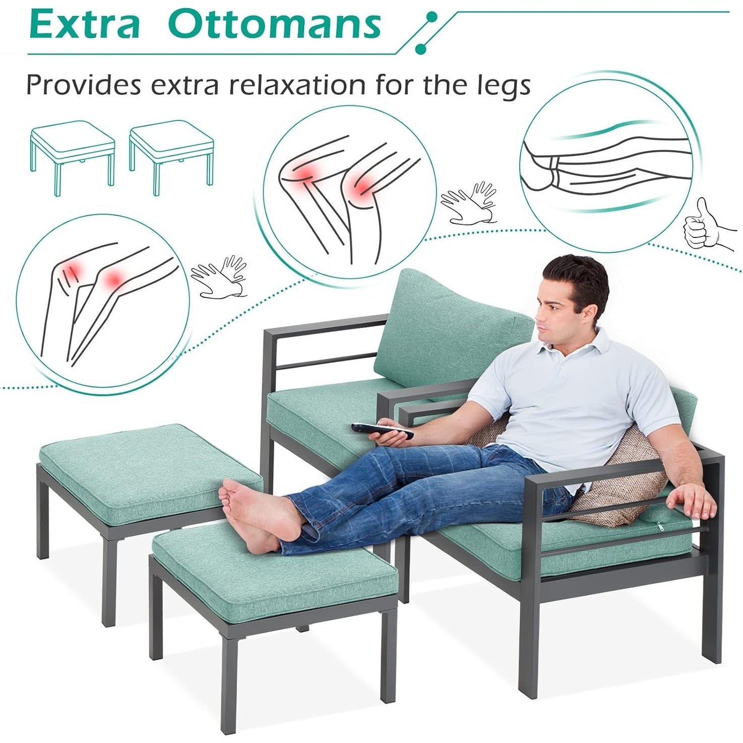 Ensemble de mobilier de patio en aluminium AECOJOY 7 pièces, ensemble de conversation d'extérieur