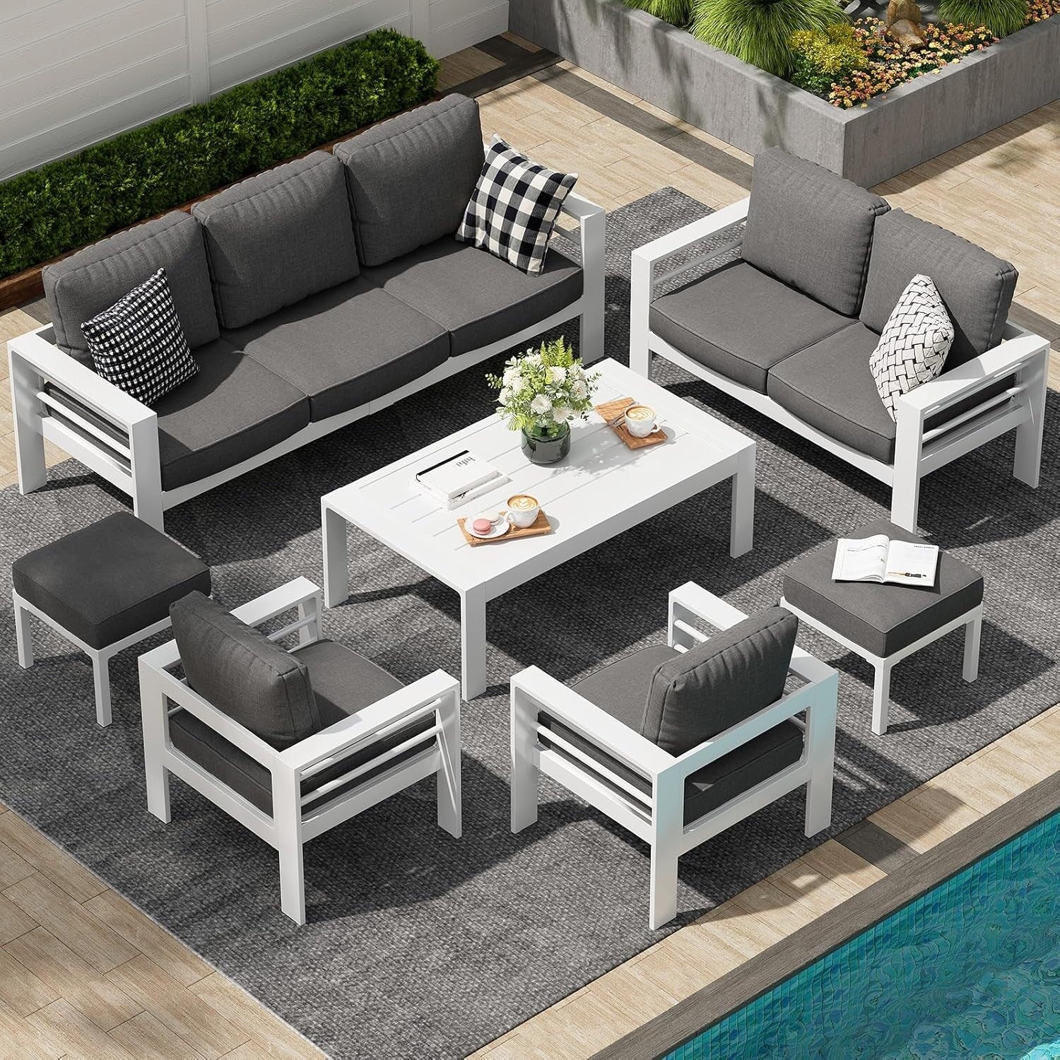 Ensemble de mobilier de patio en aluminium AECOJOY 7 pièces, ensemble de conversation d'extérieur
