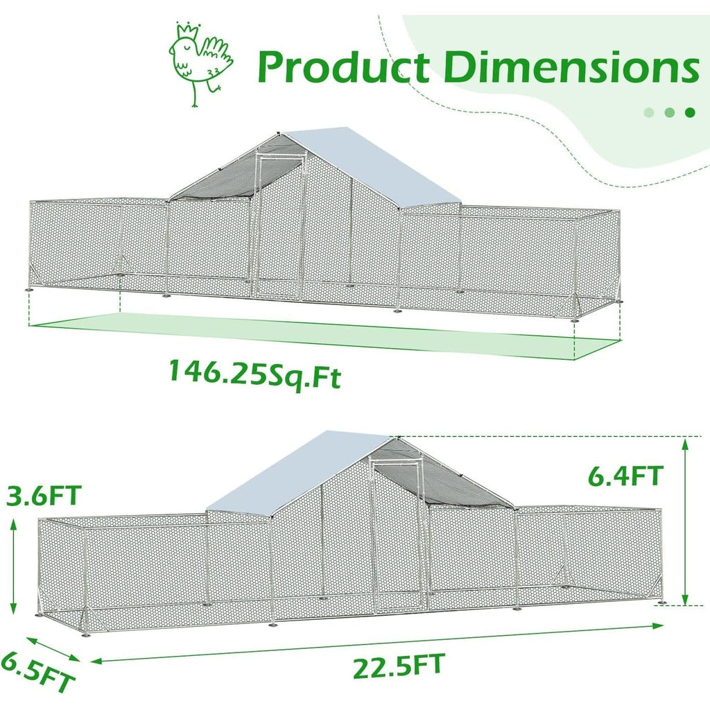 AECOJOY Grand poulailler métallique avec enclos et cage à poules accessibles à pied