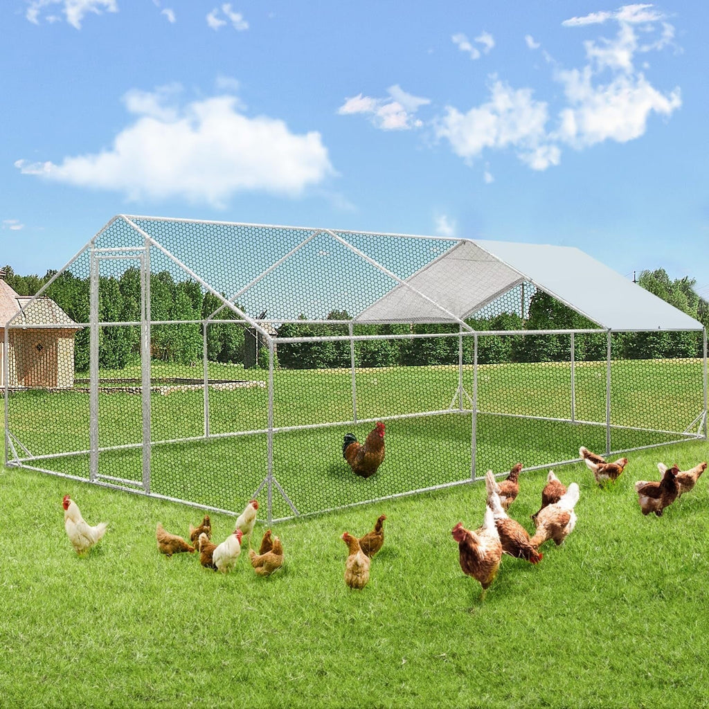 AECOJOY Grand poulailler métallique avec enclos et cage à poules accessibles à pied