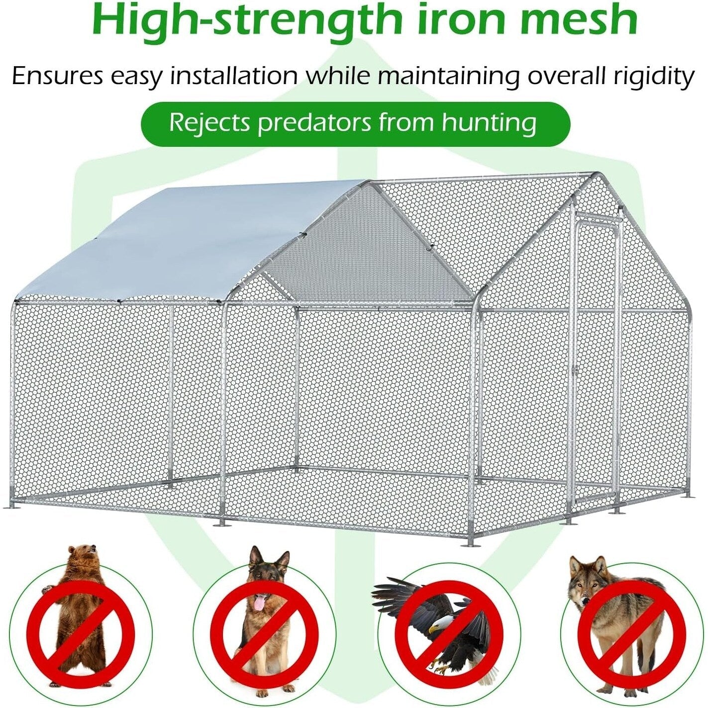 AECOJOY Grand poulailler métallique avec enclos et cage à poules accessibles à pied