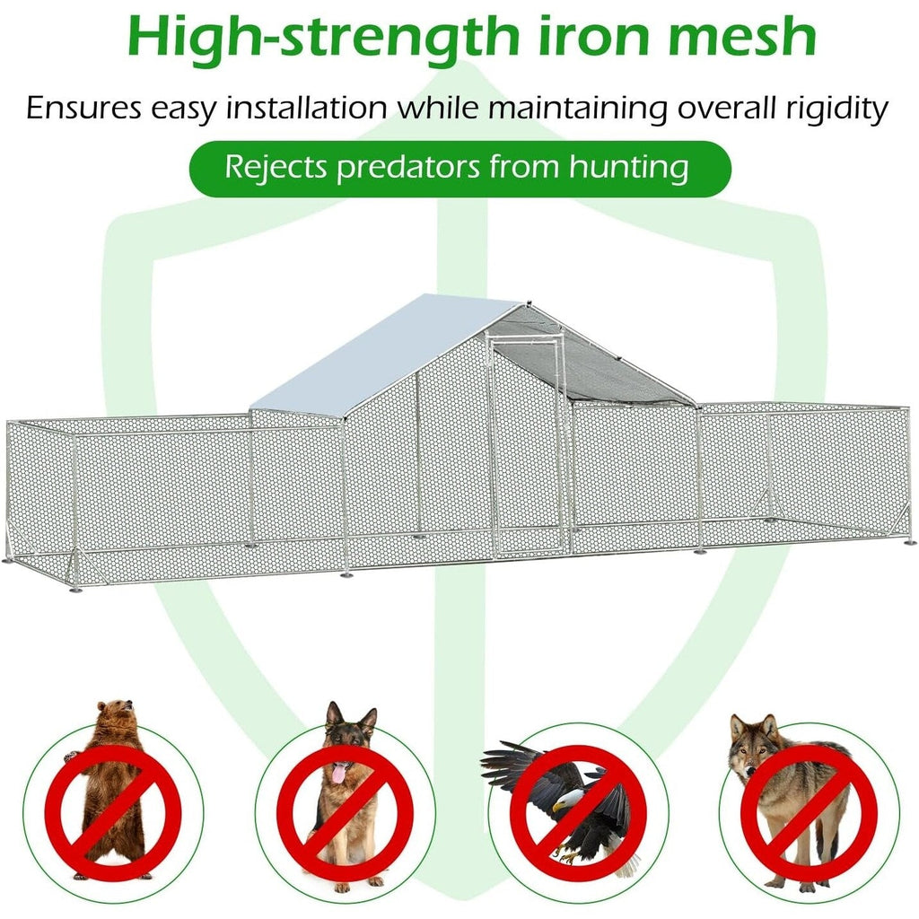 AECOJOY Grand poulailler métallique avec enclos et cage à poules accessibles à pied