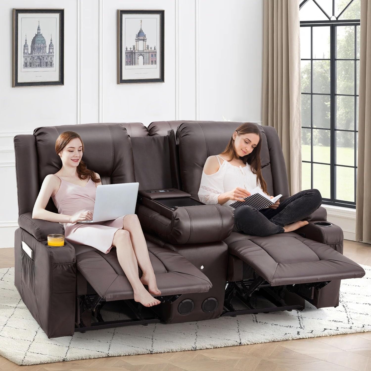 Canapé inclinable manuel AECOJOY pour camping-car, canapé inclinable en polyuréthane, sièges de cinéma maison avec console