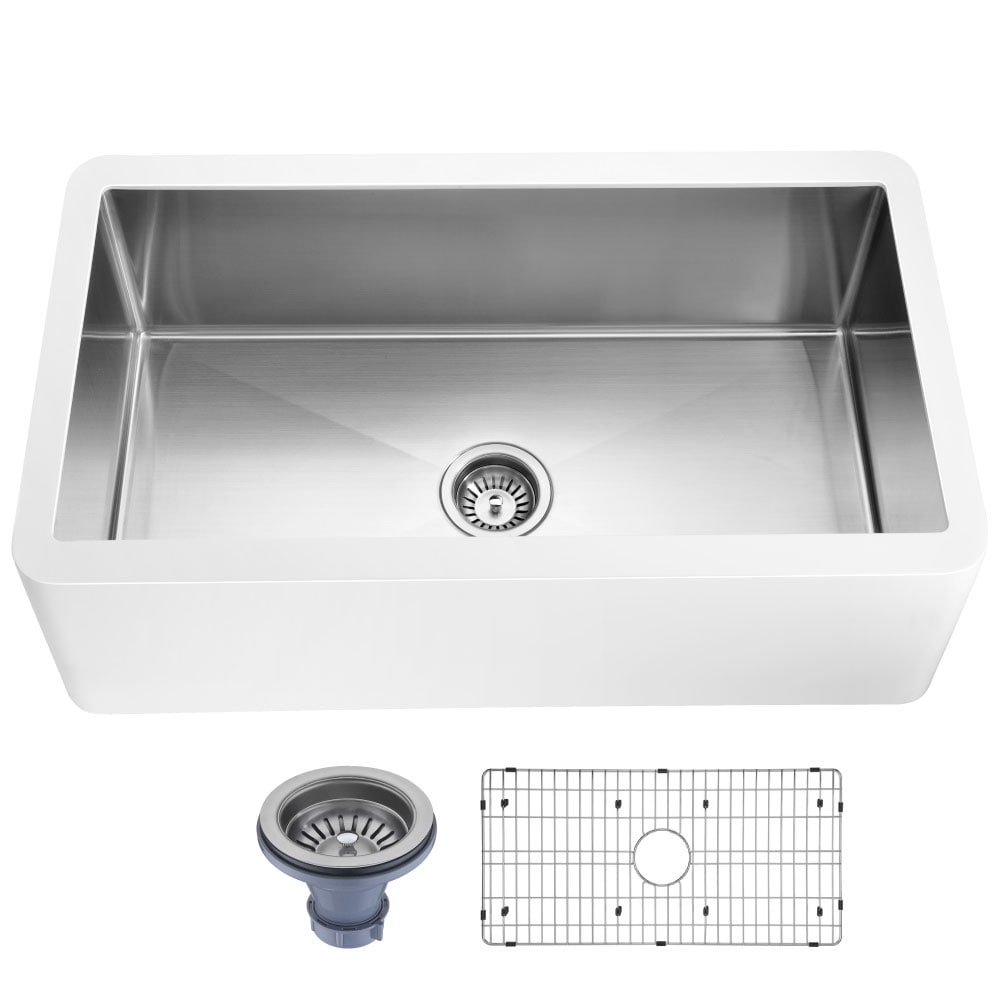 Évier de cuisine ANZZI Apollo blanc mat, style ferme, à une cuve de 91 cm (36 po), intérieur en acier inoxydable.