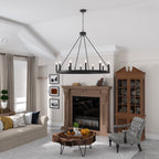 Lustre Acroma style ferme à 12 lumières, forme roue de chariot, 101,6 cm (40 po), homologué UL - Profondeur : 101,6 cm (40 po) ; Hauteur : 350 cm (138 po).