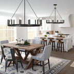 Lustre Acroma style ferme à 12 lumières, forme roue de chariot, 101,6 cm (40 po), homologué UL - Profondeur : 101,6 cm (40 po) ; Hauteur : 350 cm (138 po).