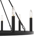 Lustre Acroma style ferme à 12 lumières, forme roue de chariot, 101,6 cm (40 po), homologué UL - Profondeur : 101,6 cm (40 po) ; Hauteur : 350 cm (138 po).