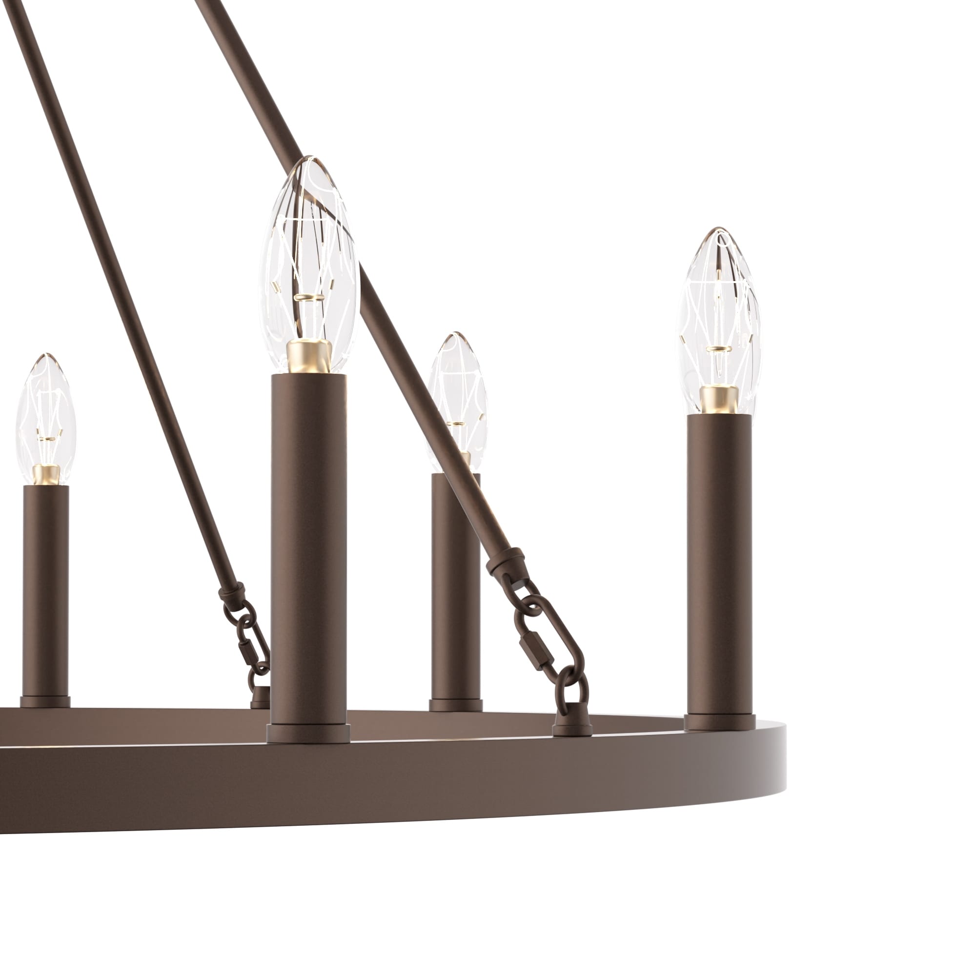 Lustre Acroma style ferme à 12 lumières, forme roue de chariot, 101,6 cm (40 po), homologué UL - Profondeur : 101,6 cm (40 po) ; Hauteur : 350 cm (138 po).