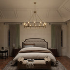 Lustre Acroma style ferme à 12 lumières, forme roue de chariot, 101,6 cm (40 po), homologué UL - Profondeur : 101,6 cm (40 po) ; Hauteur : 350 cm (138 po).