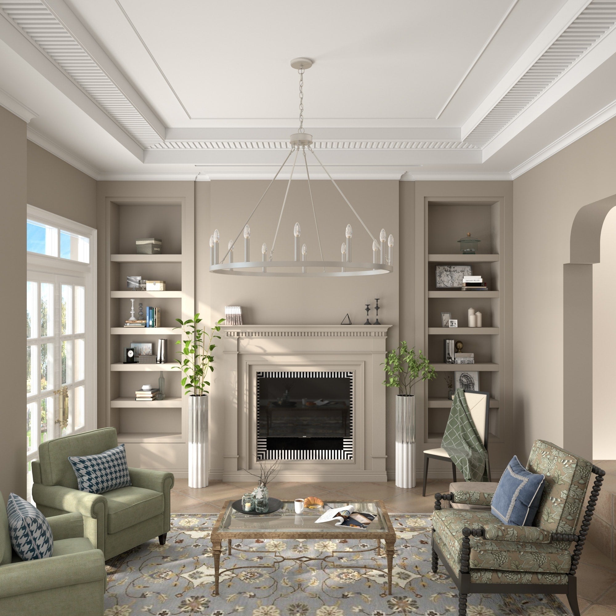 Lustre Acroma style ferme à 12 lumières, forme roue de chariot, 101,6 cm (40 po), homologué UL - Profondeur : 101,6 cm (40 po) ; Hauteur : 350 cm (138 po).