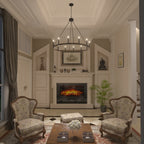 Lustre Acroma style ferme à 12 lumières, forme roue de chariot, 101,6 cm (40 po), homologué UL - Profondeur : 101,6 cm (40 po) ; Hauteur : 350 cm (138 po).