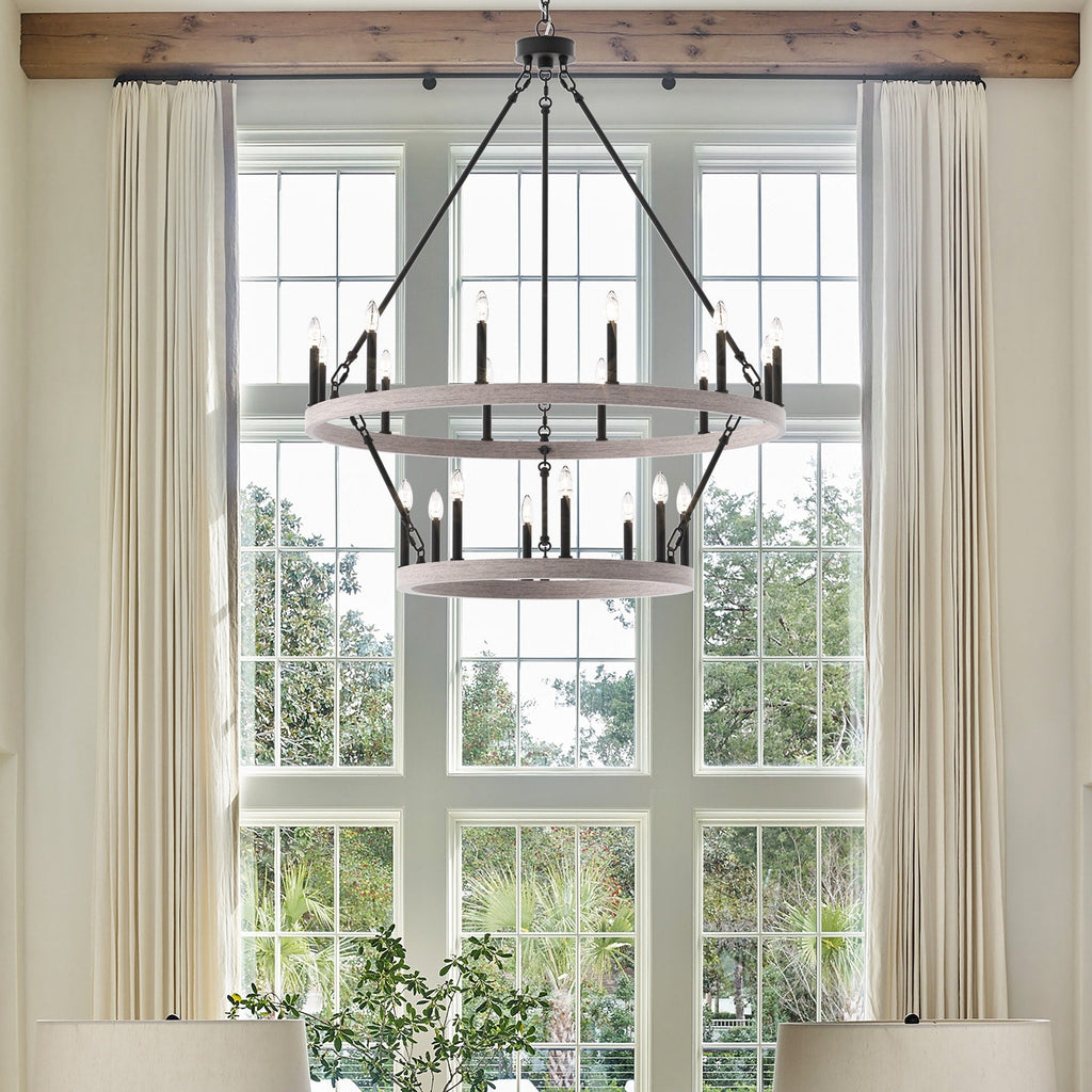 Lustre Acroma moderne à 20 lumières, style ferme, rond, 40 po, en forme de roue de chariot, homologué UL.