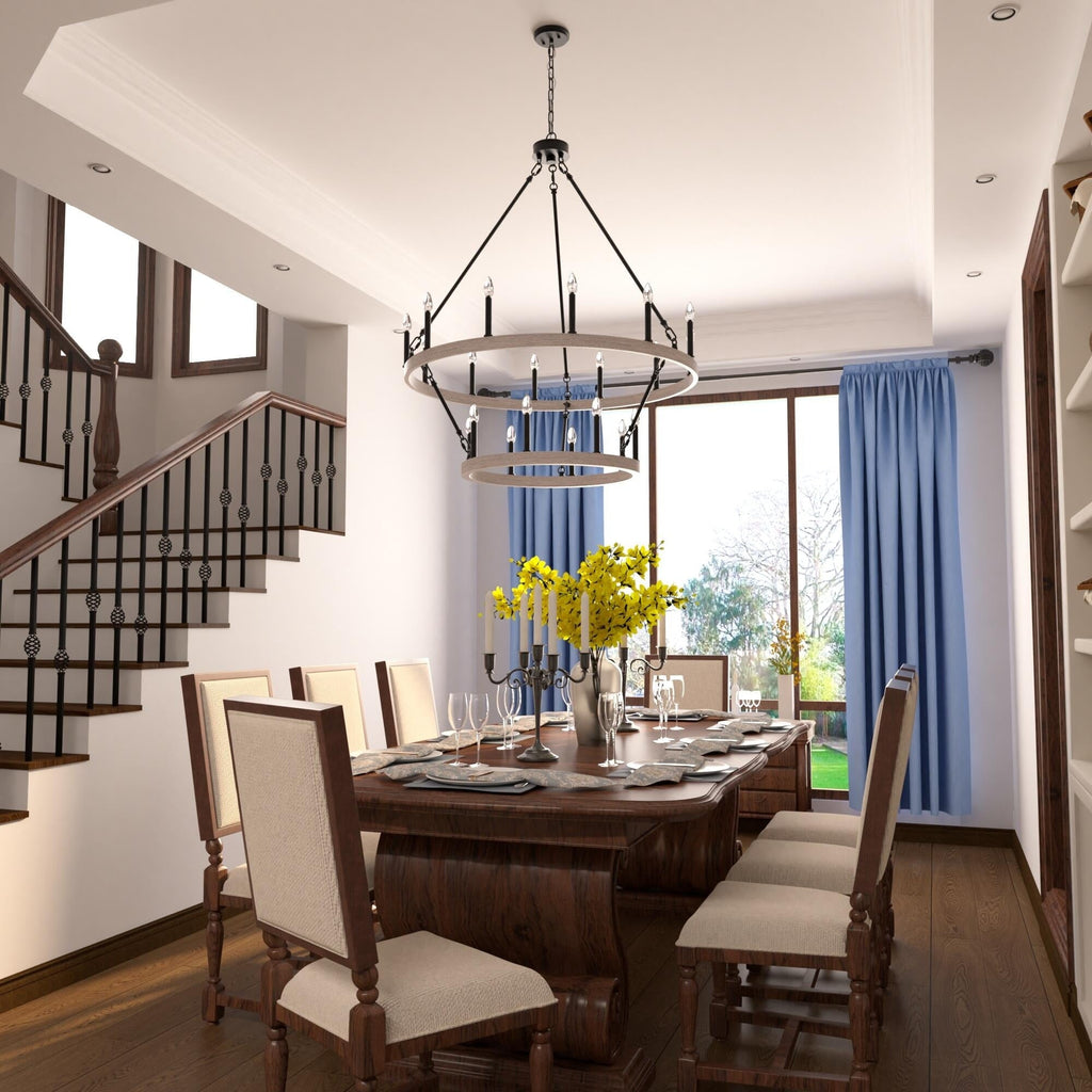 Lustre Acroma moderne à 20 lumières, style ferme, rond, 40 po, en forme de roue de chariot, homologué UL.