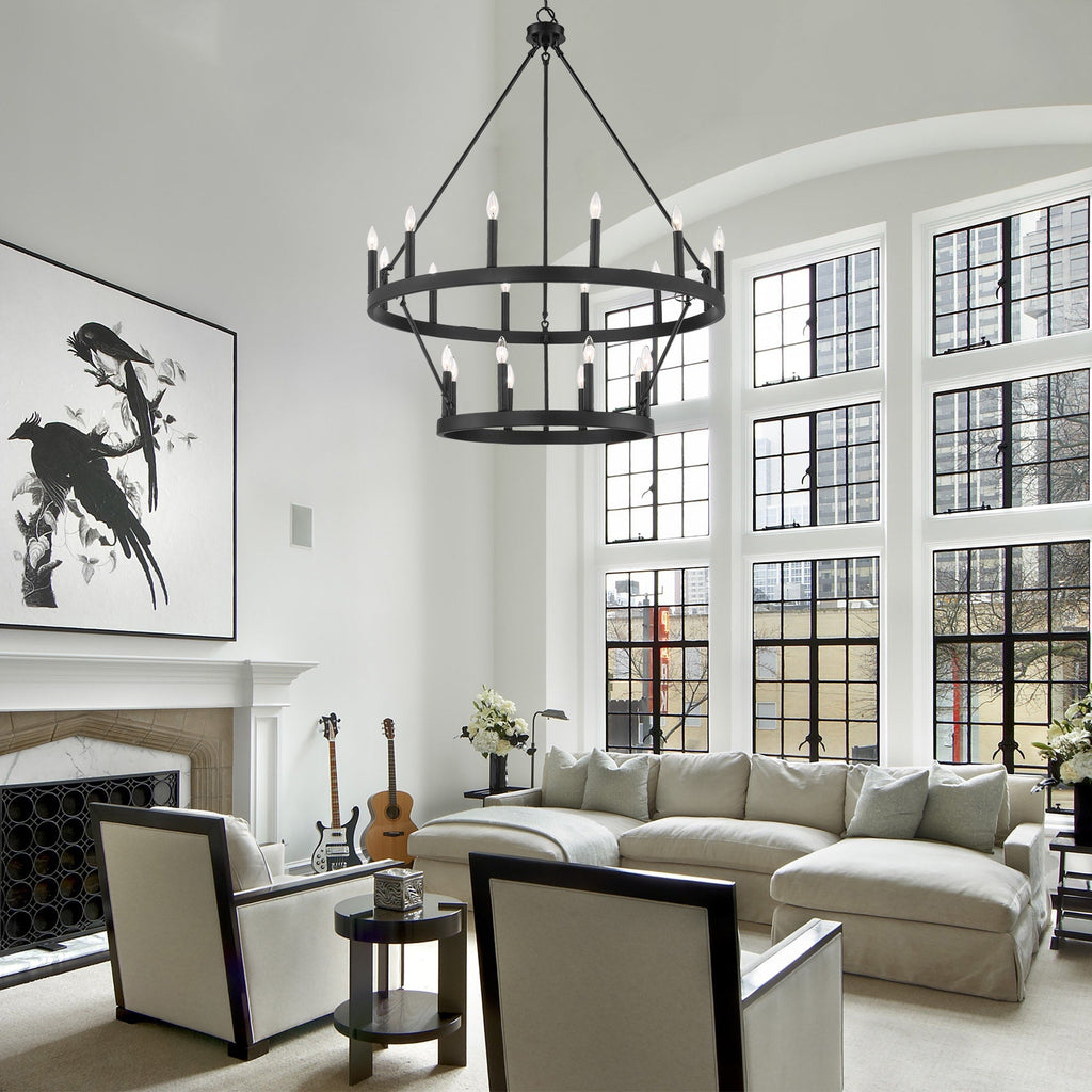 Lustre Acroma moderne à 20 lumières, style ferme, rond, 40 po, en forme de roue de chariot, homologué UL.