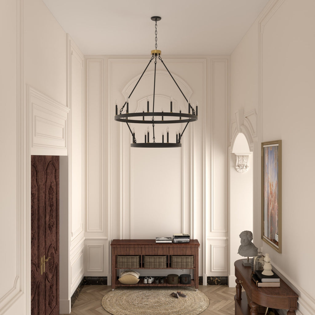 Lustre Acroma moderne à 20 lumières, style ferme, rond, 40 po, en forme de roue de chariot, homologué UL.