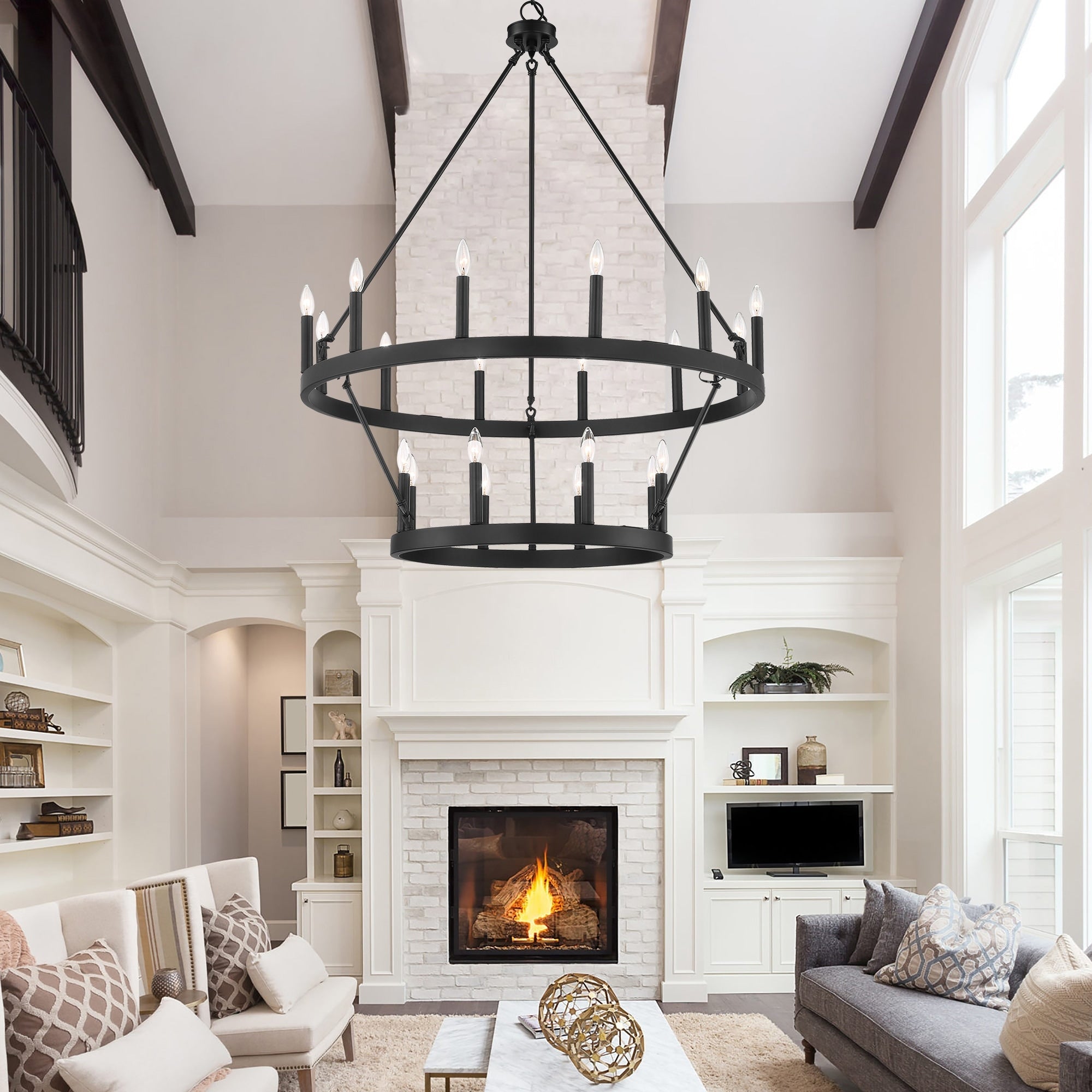 Lustre Acroma moderne à 20 lumières, style ferme, rond, 40 po, en forme de roue de chariot, homologué UL.