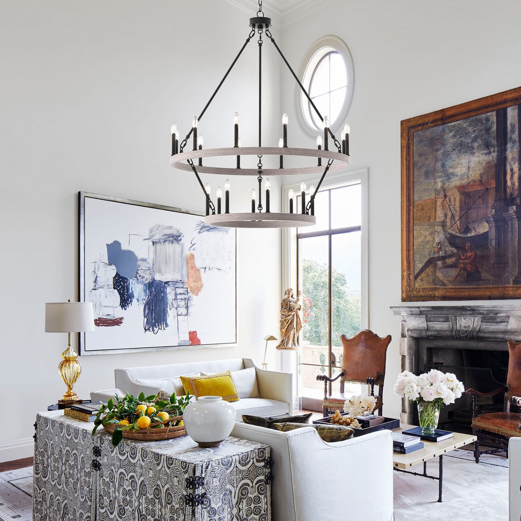 Lustre Acroma moderne à 20 lumières, style ferme, rond, 40 po, en forme de roue de chariot, homologué UL.