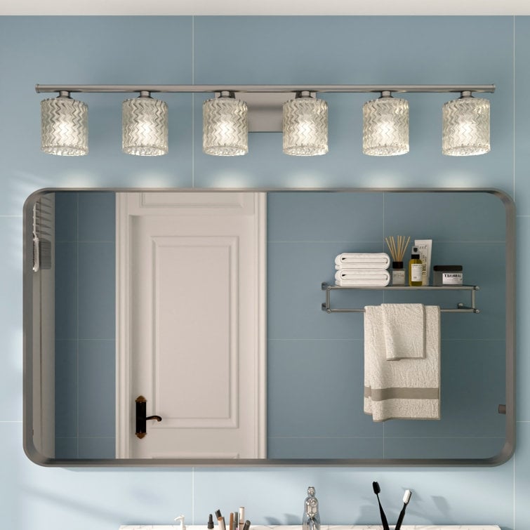 Applique murale moderne Acroma à 6 lumières en cristal pour salle de bain - 114 cm (45 pouces)