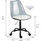 Chaise de bureau à roulettes pivotante en acrylique, sans accoudoirs et réglable en hauteur