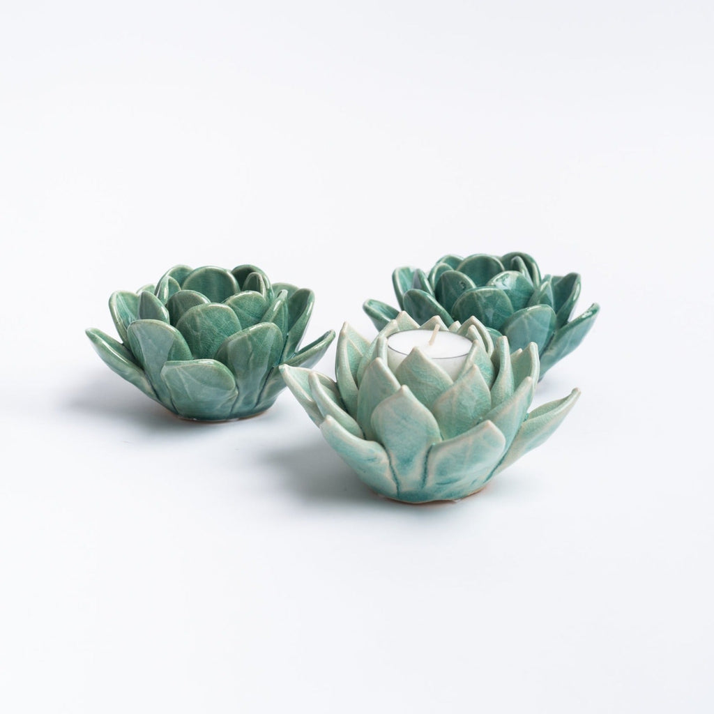 Porte-bougie chauffe-plat succulente - Vert