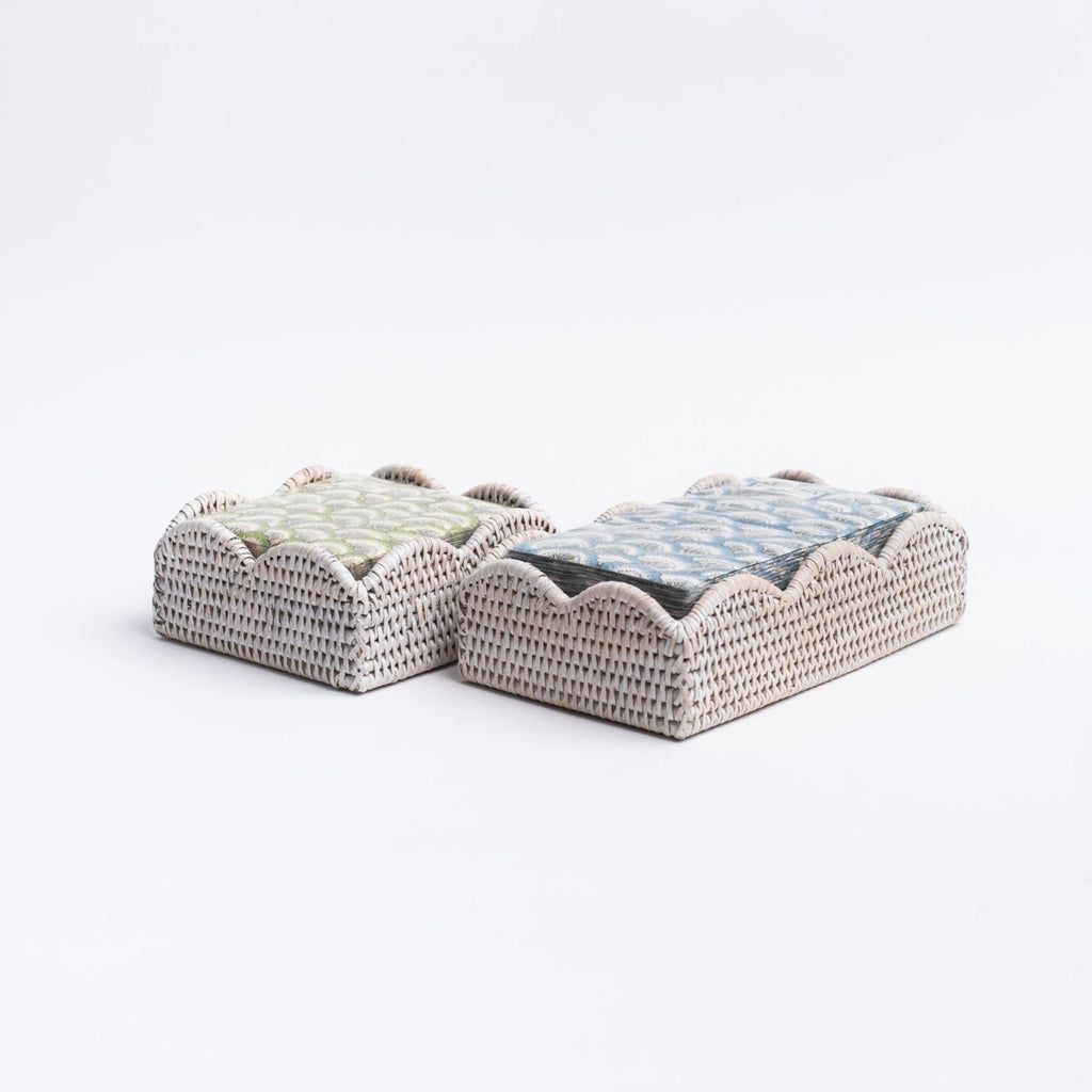 Porte-serviettes de cocktail en rotin festonné - Blanc