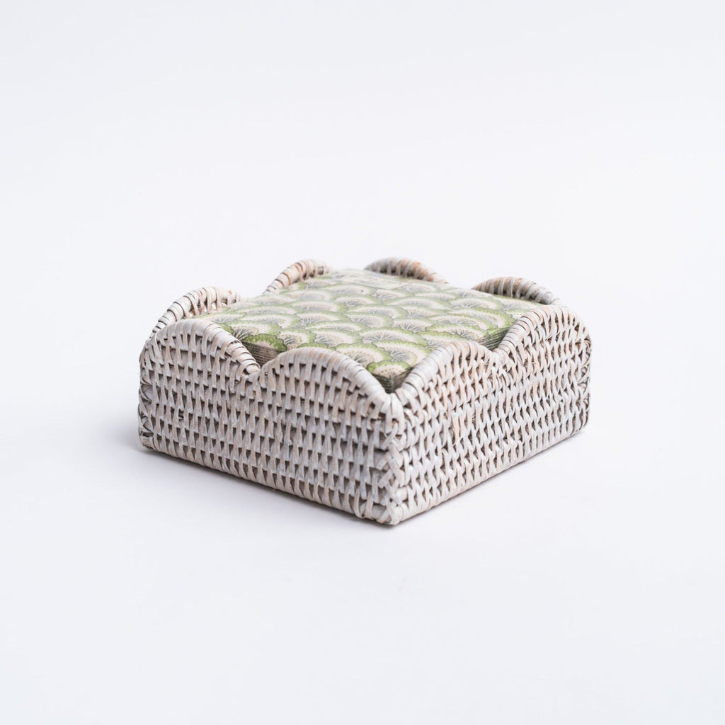 Porte-serviettes de cocktail en rotin festonné - Blanc