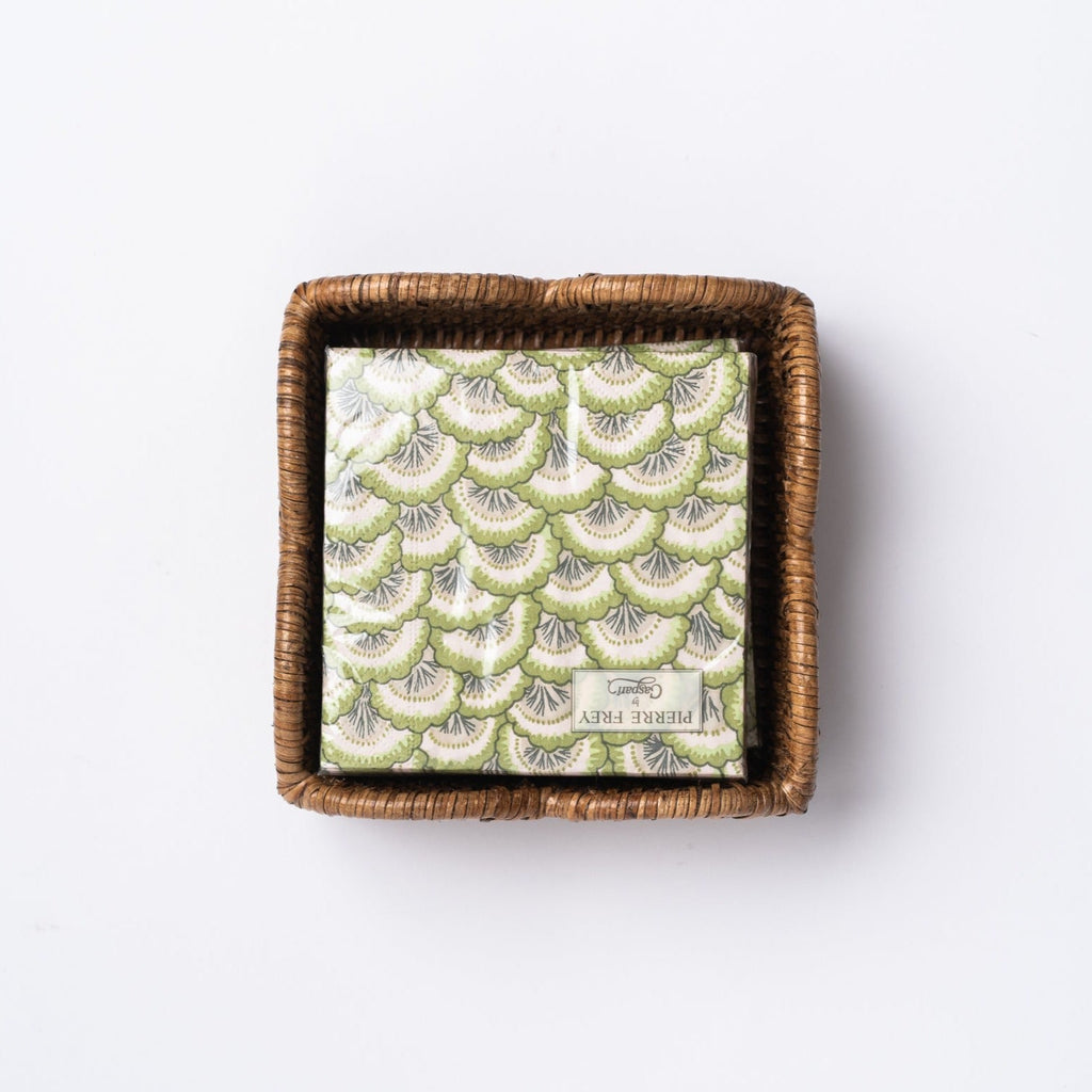 Porte-serviettes cocktail en rotin festonné - Teinte foncée