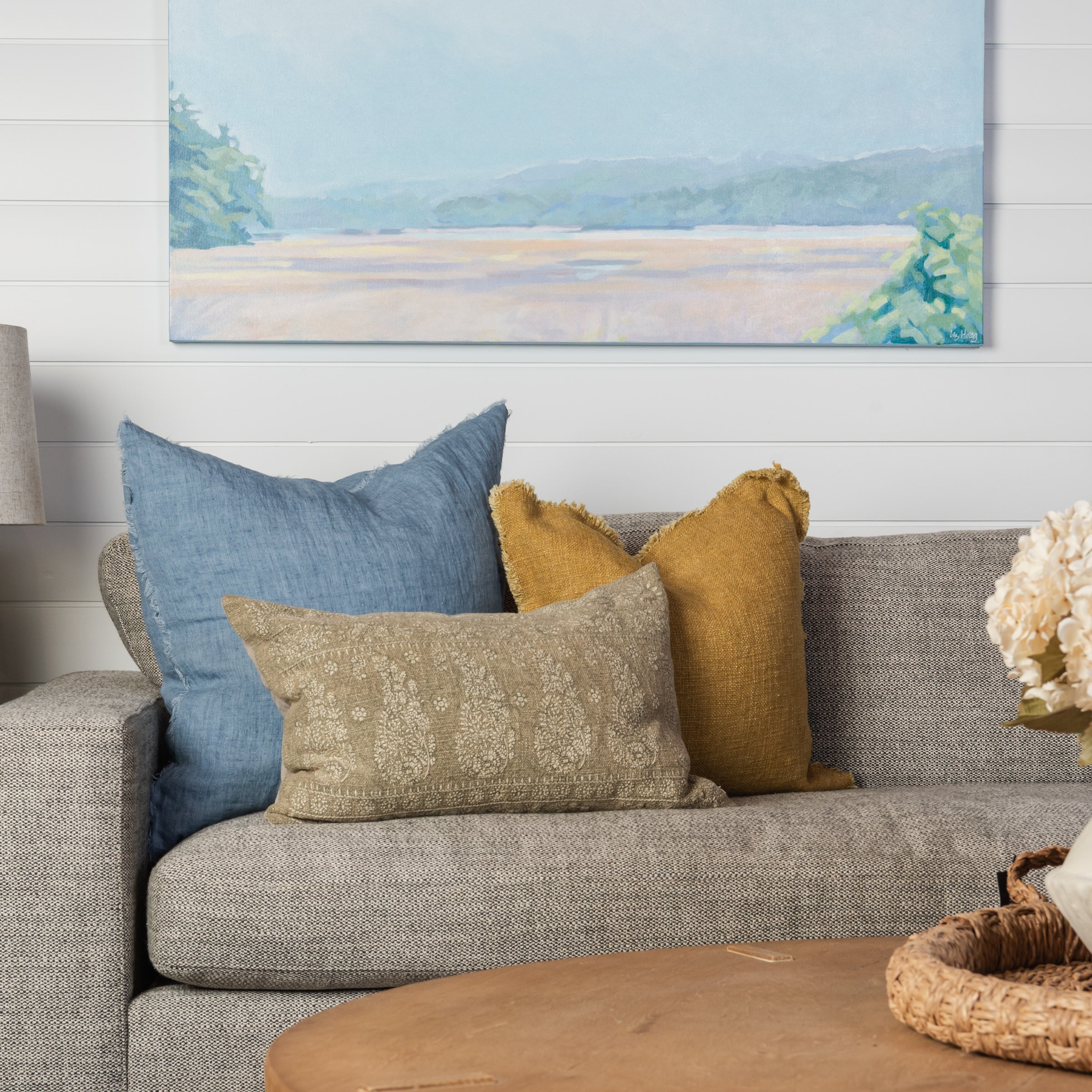 Coussin carré Selena Linen 20 couleur jaune désert