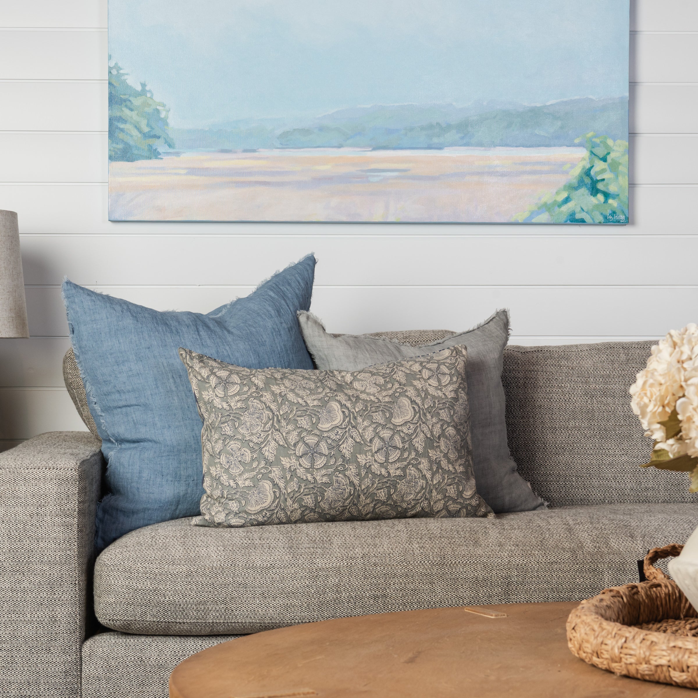 Coussin carré Lina Linen 24 en bleu arctique