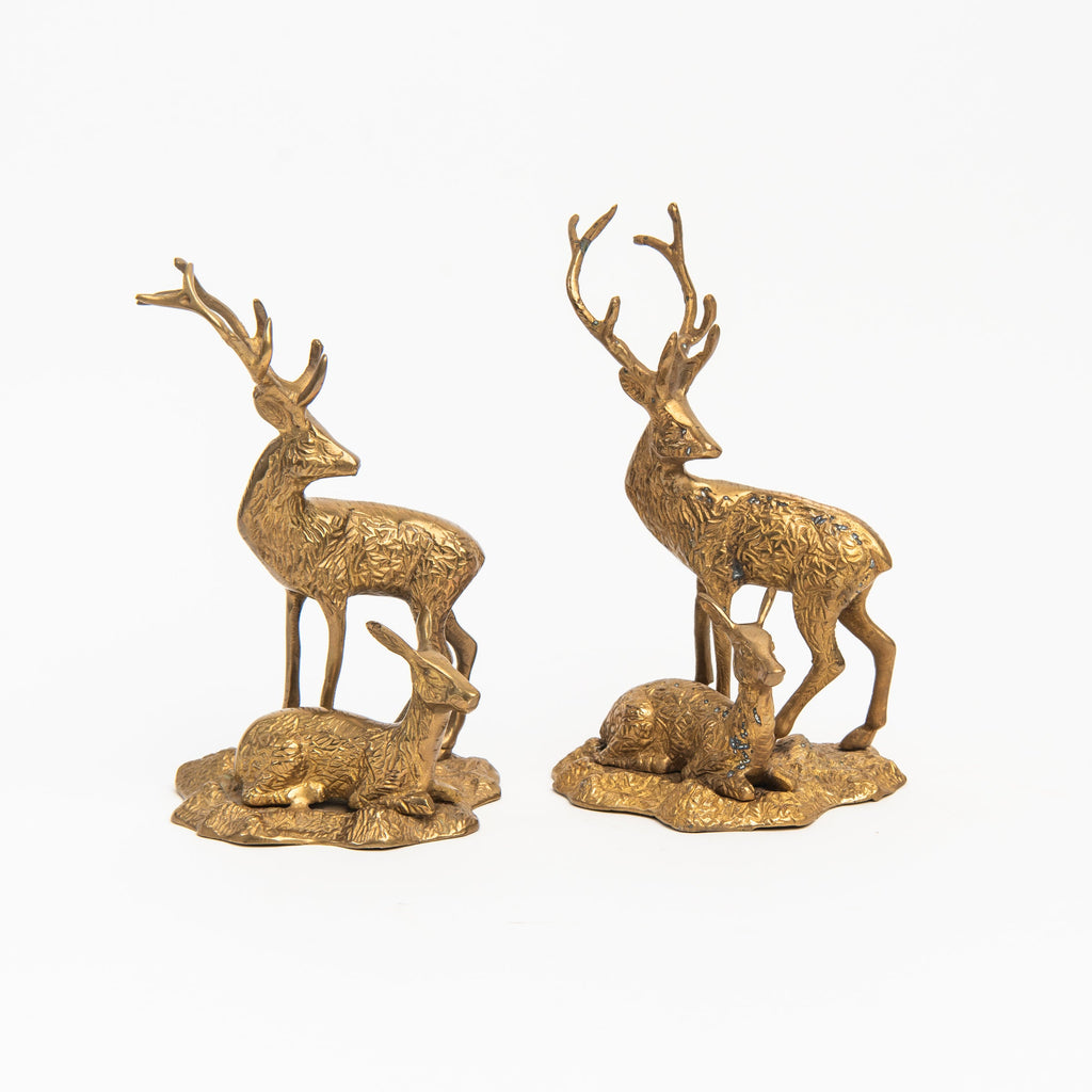 Cerf et biche en laiton vintage