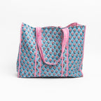 Sac cabas imprimé à la main, motif pensée rose