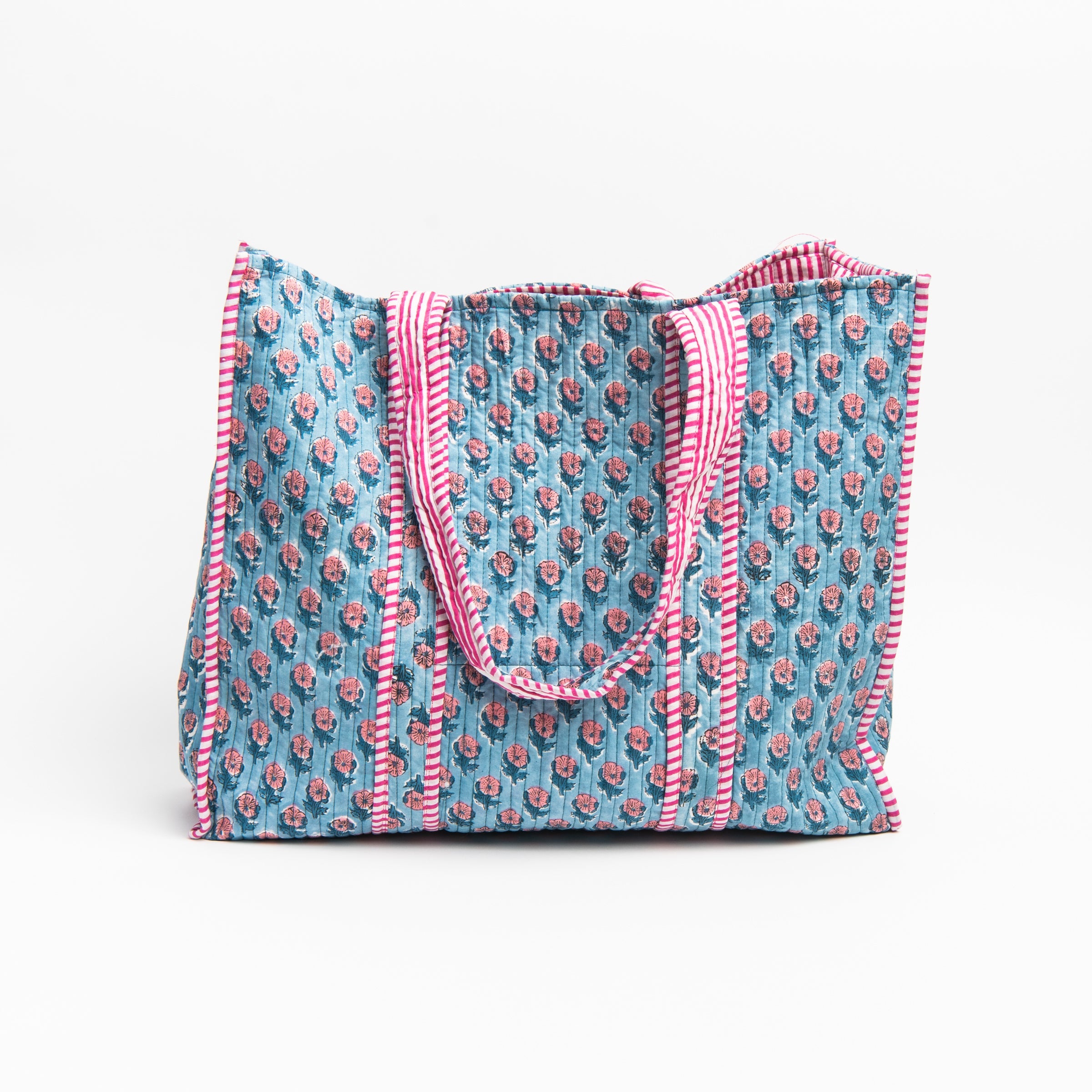 Sac cabas imprimé à la main, motif pensée rose