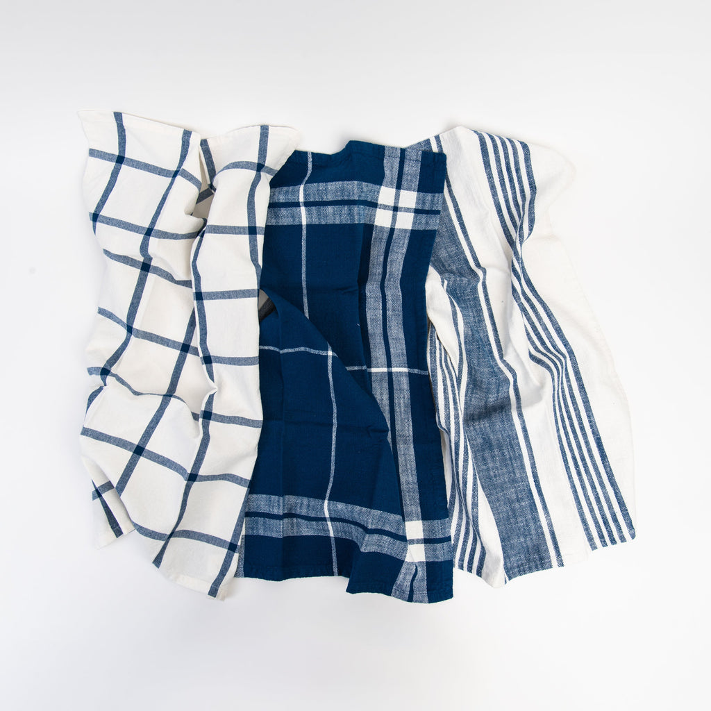 Torchons de cuisine bleu marine, lot de trois