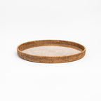 Plateau rond en rotin de 19 pouces avec insert en verre