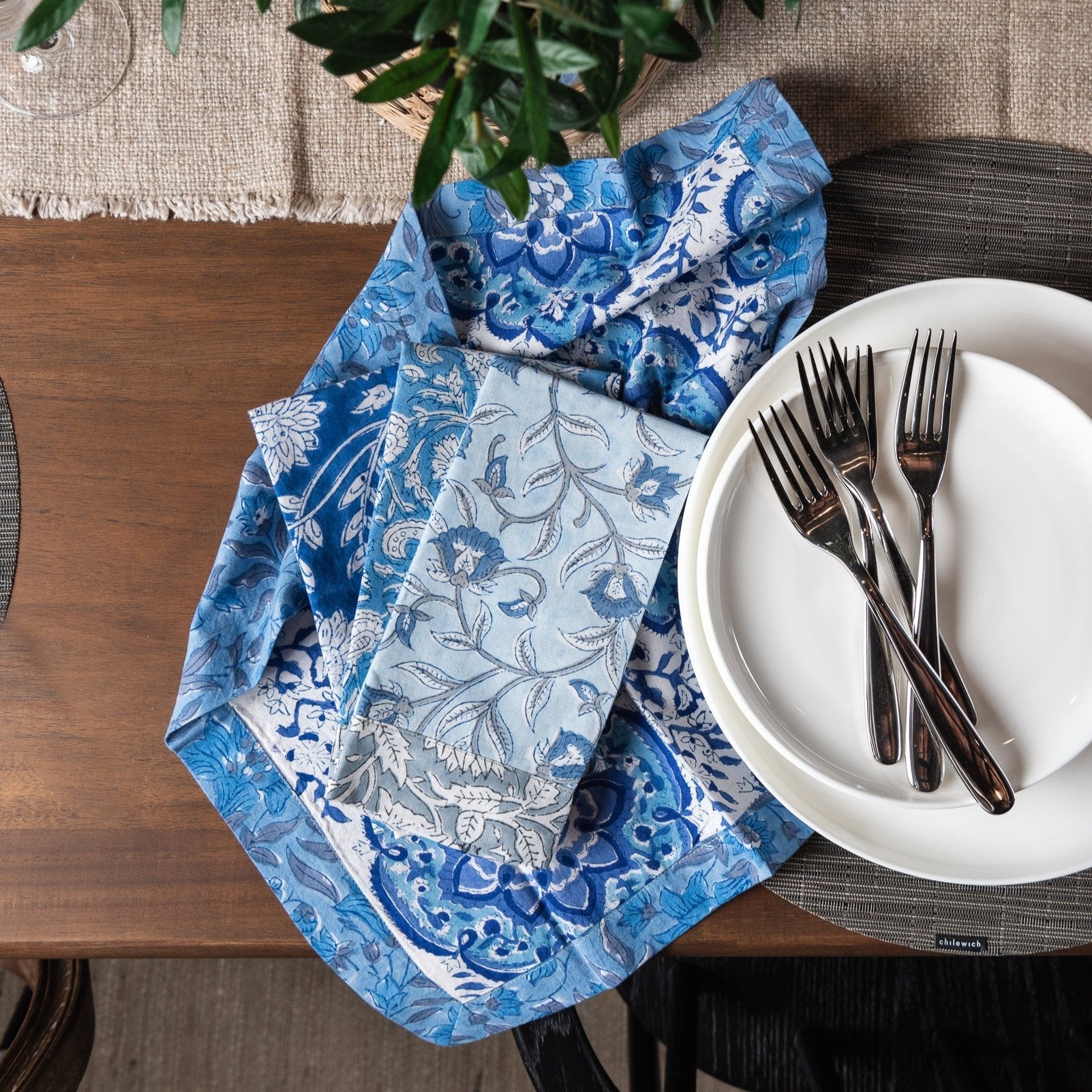 Serviettes de table artisanales du Vermont, couleur bleu ciel marin