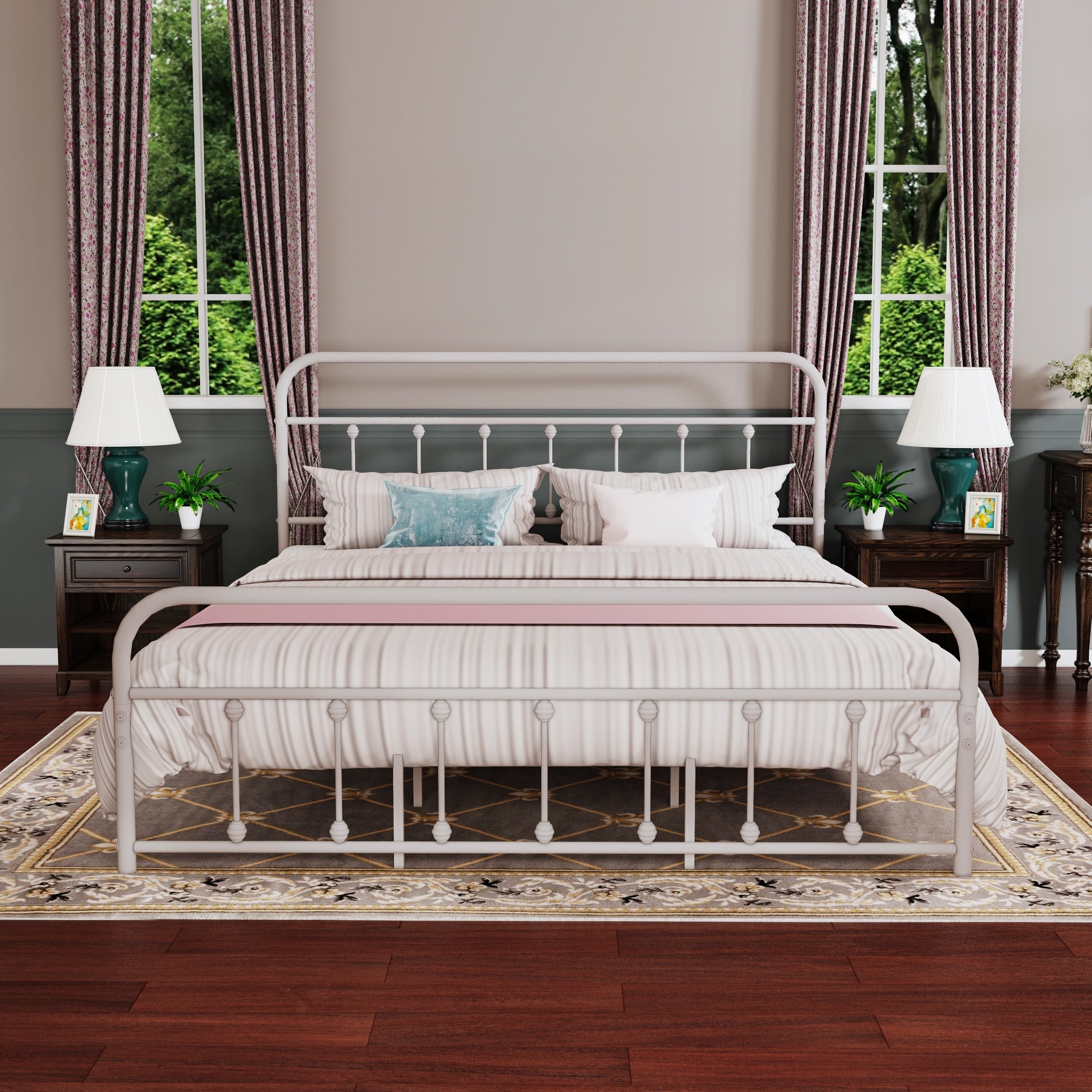 Cadre de lit plateforme en métal style vintage simple Alazyhome, montage facile